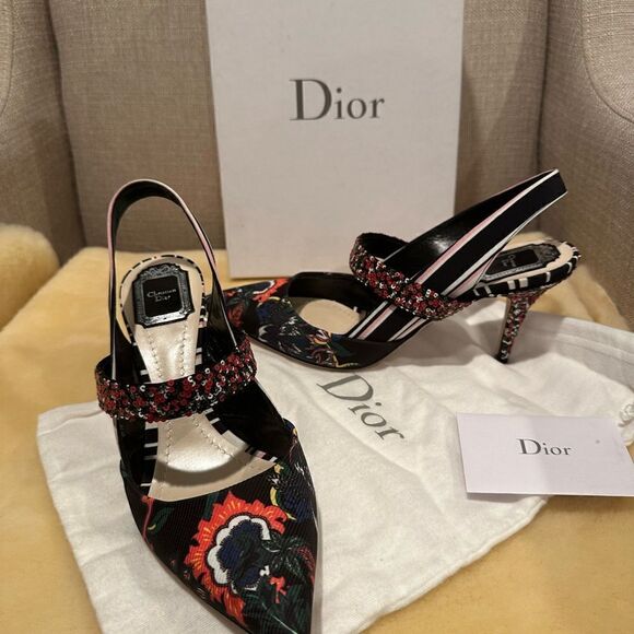 Christian Dior floral satin printed slingback pumps size 41,5 - Picture 5 of 13